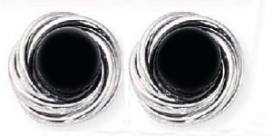 Onyx earrings 14kt love knot design 14mm round
