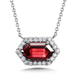 Garnet and diamond pendant 1.00 ct hexagon cut 1/10th cttw diamonds model 030-CGP761W-DBT