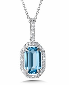 Blue topaz and diamond pendant 14ktw gold 2.00 carat blue topaz 0.14cttw diamonds model 030-CGP778W-DBT