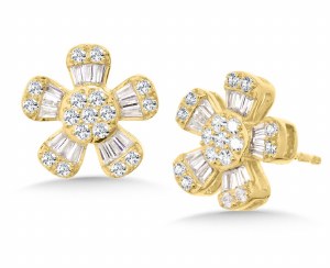 Diamond flower earrings 1.00cttw 14kt white gold model 030-EDD3562-W
