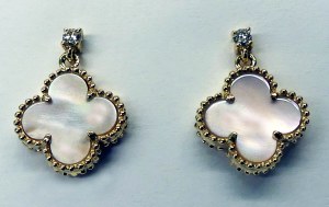 14kt yellow gold MOP earrings set in 14kt beaded frame with diamonds posted model 048-ED1710-305