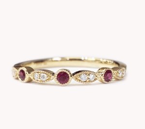 Ruby diamond band 14kty .19ct