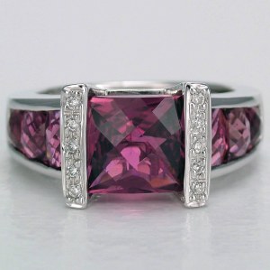 Pink tourmaline and diamond ring 18kt white gold 5.06cttw