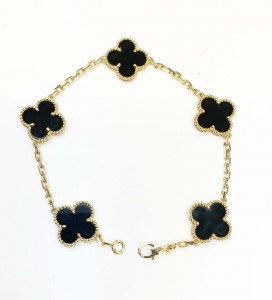 Five motif 18kt yellow gold bracelet black onyx clover model 114-CH709