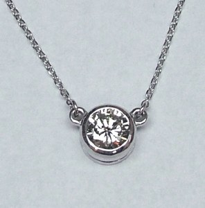 Diamond pendant full bezel 0.50 ct round brilliant cut on 18" 14kt white gold chain model 144-2930--049W