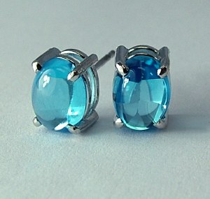 Blue Topaz Earrings 8x6 Cabachon 14kt model 144-29492-8x6-BLT