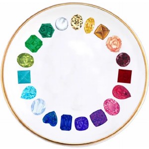 Jewelry dish white porcelain with colorstone shapes 4"x4" model 144-61-10183