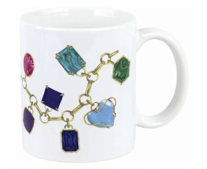 White porcelain mug with gemstone shapes on charm bracelet 11 ounces model 144-61-10309