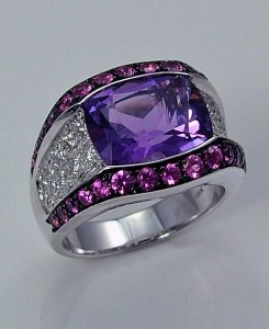 Amethyst diamond sapphire ring 18ktw gold 4.98cttw model 268-R619