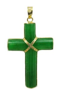 Cross of green jade and 14kt yellow gold model 28244