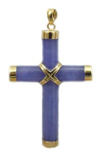 Cross lavendart jade 38x27mm 14kt gold model 2852