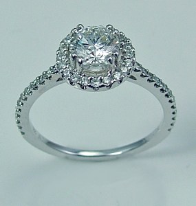 Diamond engagement ring 18ktw gold .95ctwt .63 ct center model 301-CR03916D