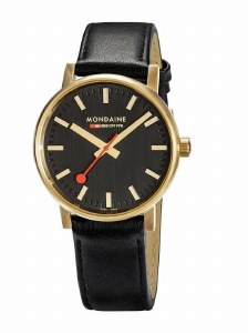 Mondaine Evo2 gold plated 40mm case black dial model MSE.40122.LB