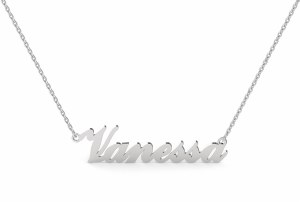 14kt white gold nameplate &quot;Vanessa Script&quot; model NA-001W-14KTW