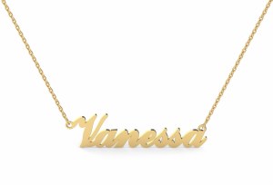 14kt gold nameplate &quot;Vanessa  Script&quot; model NA-001Y-14KTY