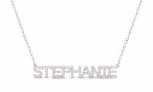 Diamond nameplate 10kt white gold &quot;Stephanie Script&quot; model NN-014W-10KTW-I1