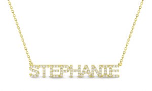 Diamond nameplate 10kt yellow gold &quot;Stephanie Script&quot; model NN-014Y-10KTY-I1