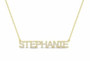 Diamond nameplate 14kt yellow gold &quot;Stephanie Script&quot; model NN-014Y-14KTY-I1