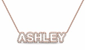 Diamond nameplate 14kt rose gold "Ashely Script" model NN-015P-14KTP-I1