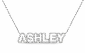 Diamond nameplate 14kt white gold "Ashley Script" model NN-016W-14KTW-I1