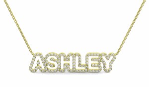 Diamond nameplate 10kt yellow gold "Ashley Script" model NN-016Y-10KTY-I1