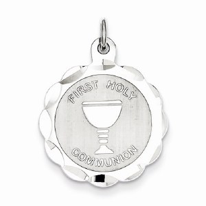 First Communion Pendant Charm sterling silver 18mm round