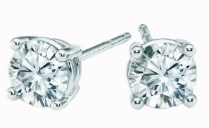 Diamond stud earrings lab 0.50cttw F VS1 14kt white gold model RD050WLAB
