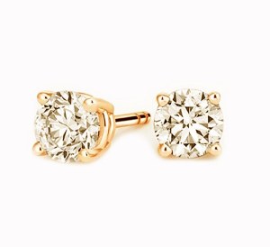Diamond stud earrings lab 0.50cttw F VS1 14kt yellow gold model RD050YLAB