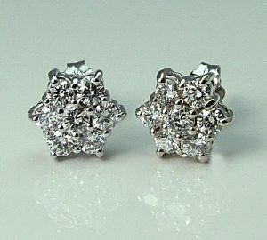 Diamond cluster earrings 14ktw 0.65cttw FG VS