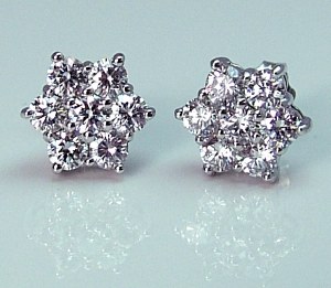 Diamond cluster earrings 14ktw 1.09cttw FG VS