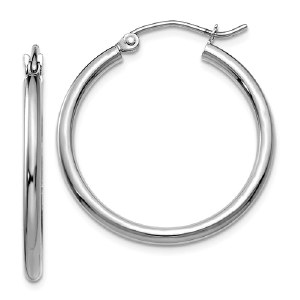 14kt white gold hoop earrings 2mm wide 26mm diameter model T827L