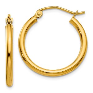 14kt yellow gold hoop earrings 20mm diameter 2mm wide model T916L