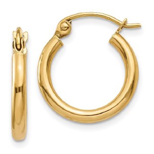 14kt yellow gold hoop earrings 2mm wide 15mm in diameter model T917L