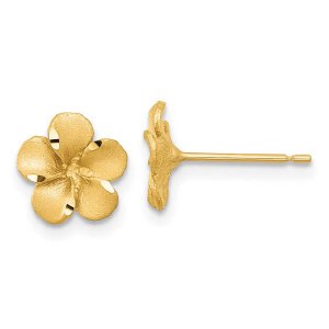 14kt yellow gold plumeria flower earrings 9mm model TL1116
