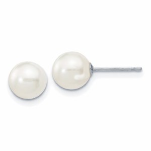 Pearl Earrings 5.5-6mm white cultured freshwater pearls 14kt white gold model XW50PW