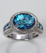 Blue topaz and diamond ring 18kt white gold 6.58cttw model 070-R6479