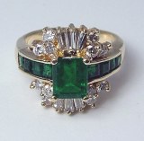 Emerald diamond 14kt ring