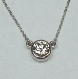 Diamond pendant full bezel 0.73 ct round brilliant on 18" white gold chain model 144-2930-073