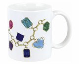 White porcelain mug with gemstone shapes on charm bracelet 11 ounces model 144-61-10309