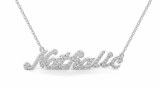 Diamond nameplate 14kt white gold "Nathalie Script" model NN-015W-14KTW-I1