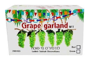 Sukkah Decoration Six Cluster Green Grape Garland on Rope 9'