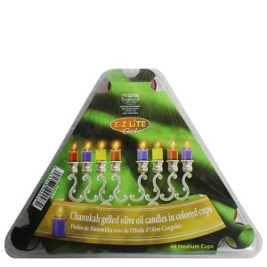EZ Lite Prefilled Gelled Olive Oil Vials Medium Size Colored Cups 2.5 Hour Burntime 44 Pack