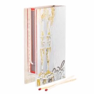 Lucite Match Box Hand Painted Artwork Gold 5"