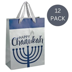 Chanukah Gift Bag Large Size Menorah Design Blue 10" x 13" Bulk 12 Pack