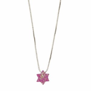 Necklace Star of David Pink Opal with Sterling Silver Chain 16"