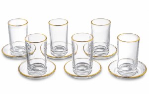 Glass Cup and Saucer Set Modern Style Gold Trim 6 Pack 5.9 oz