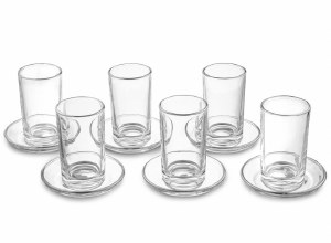 Glass Cup and Saucer Set Modern Style Silver Trim 6 Pack 5.9 oz