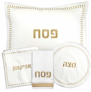 Faux Leather Pesach Set 4 Piece Dotted Border Design Gold