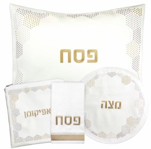 Faux Leather Pesach Set 4 Piece Hexagon Dotted Border Design Gold Silver