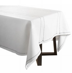 Faux Leather Tablecloth Hemstitch Border White and Black 70" x 160"
